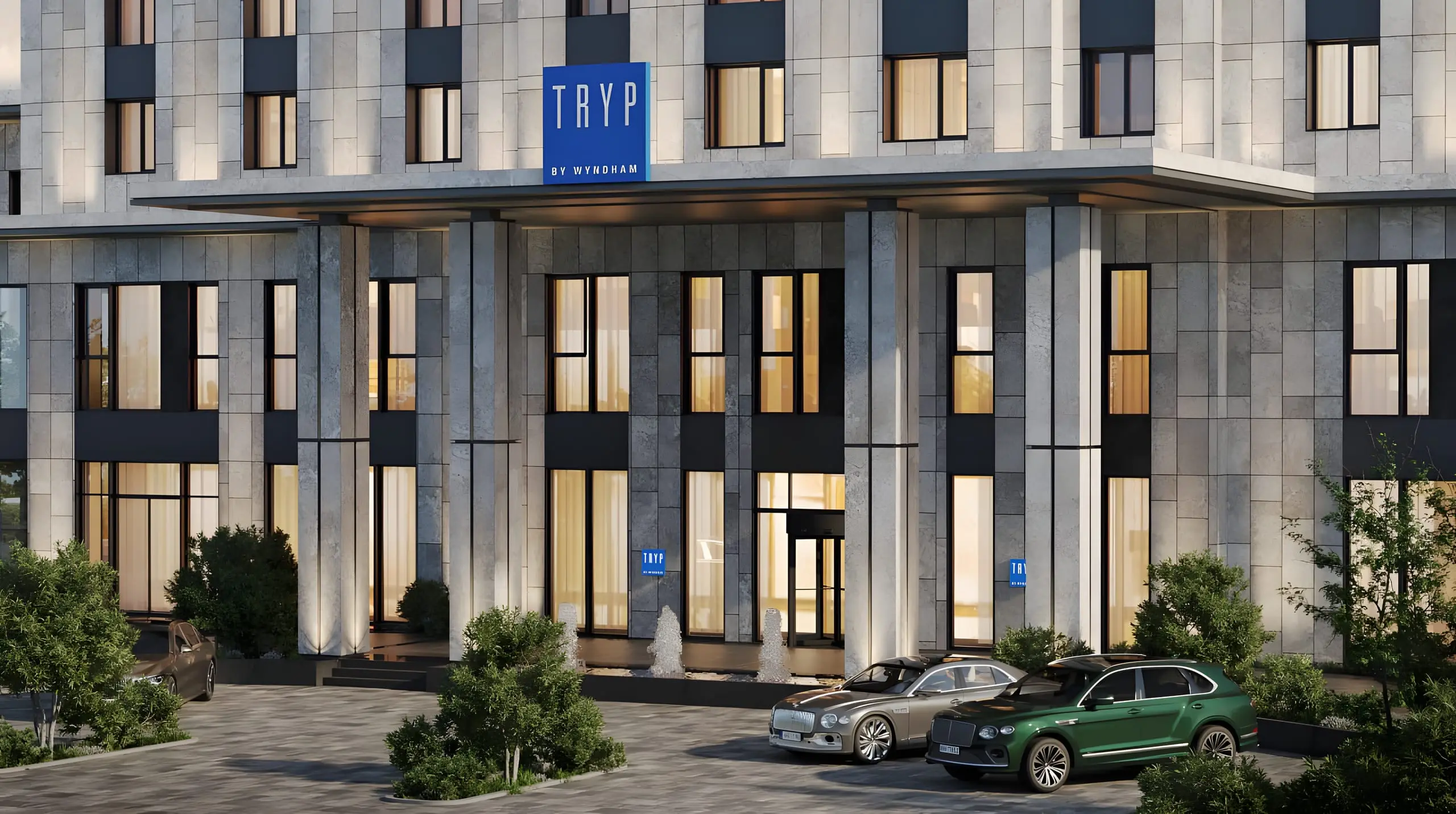 Hotel entrance in the evening